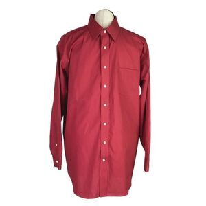 Stafford Shirt Men 17.5 34 35 Red Travel Easy Care Cotton Blend Long Sleeve